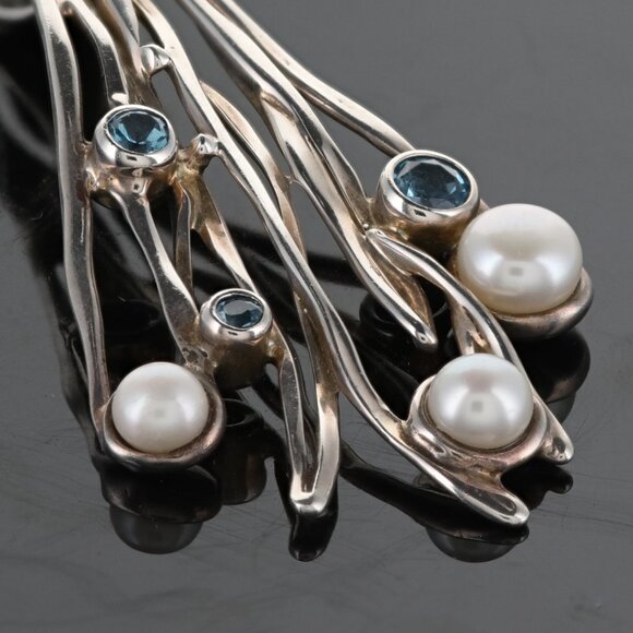 Vintage Fine Sterling silver Hagit Gorali ISRAEL Pendant w/blue Topaz & Pearls - Picture 2 of 6